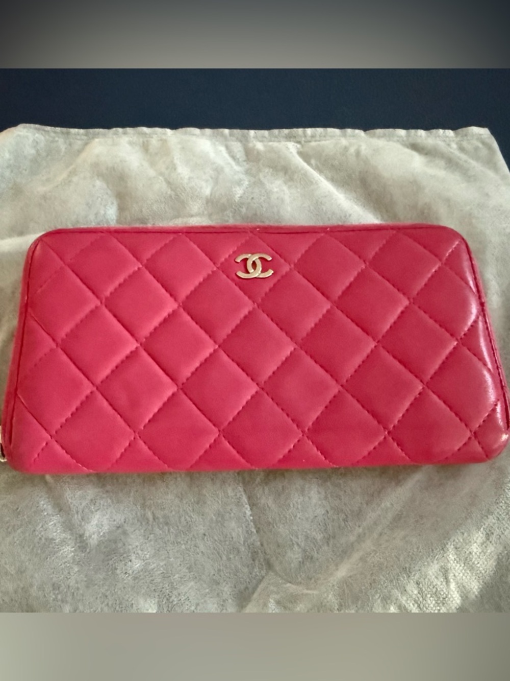 Authentic Chanel Quilted Leather Wallet Clutch in Pink with Gold CC Logo